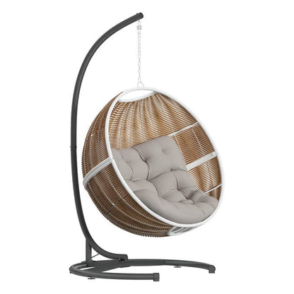 Fauteuil oeuf suspendu ORBIANA Taupe & Blanc + 1 pied réglable PANAO
