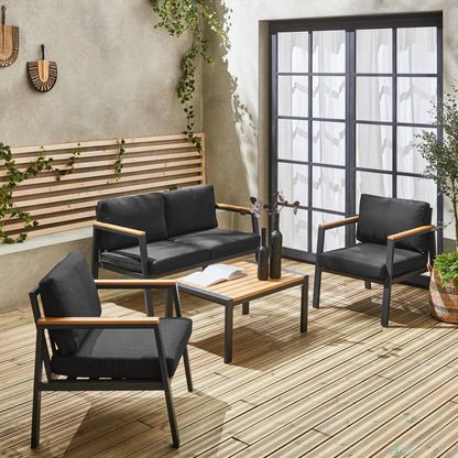 Casoria Salon de jardin aluminium et polywood 4 places Anthracite / Gris foncé