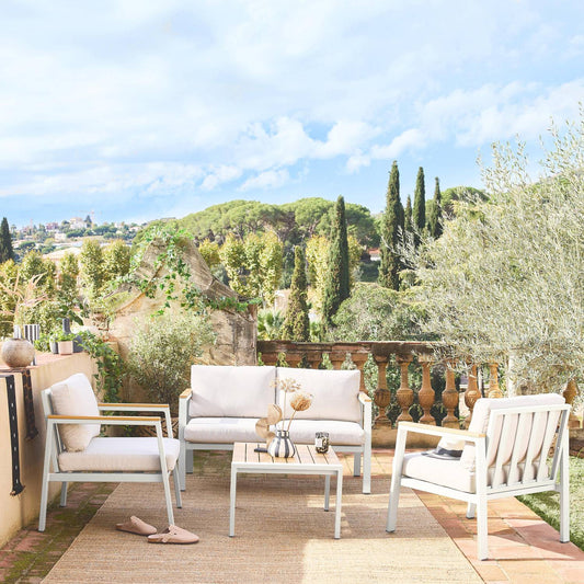 Casoria Salon de jardin aluminium et polywood 4 places Blanc / Beige