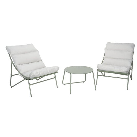 Ensemble salon de jardin 2 personnes Oslow métal vert sauge et coussins gris clair