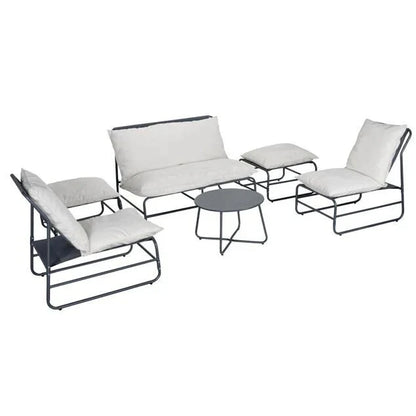 Salon de jardin Oslow 6 personnes acier et textilène gris foncé et blanc